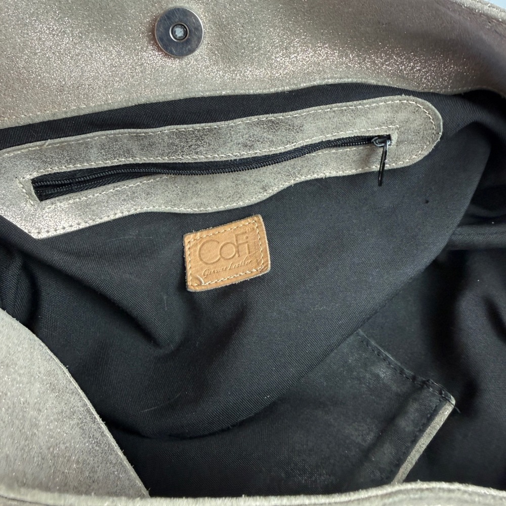 Cofi Gold Brushed Hobo Shoulder Bag Womens Metallic Genuine Leather Slouchy - Picture 11 of 16